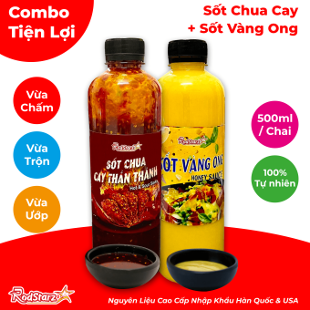 02 chai sốt Vàng Ong + Chua Cay thần thánh Rodstarz 500ml ướp thịt nướng, đồ nướng, nước chấm thịt nướng, sốt trộn mì, hủ tíu, bánh tráng trộn, sốt gà rán, nước chấm thượng hạng, sốt ngọt