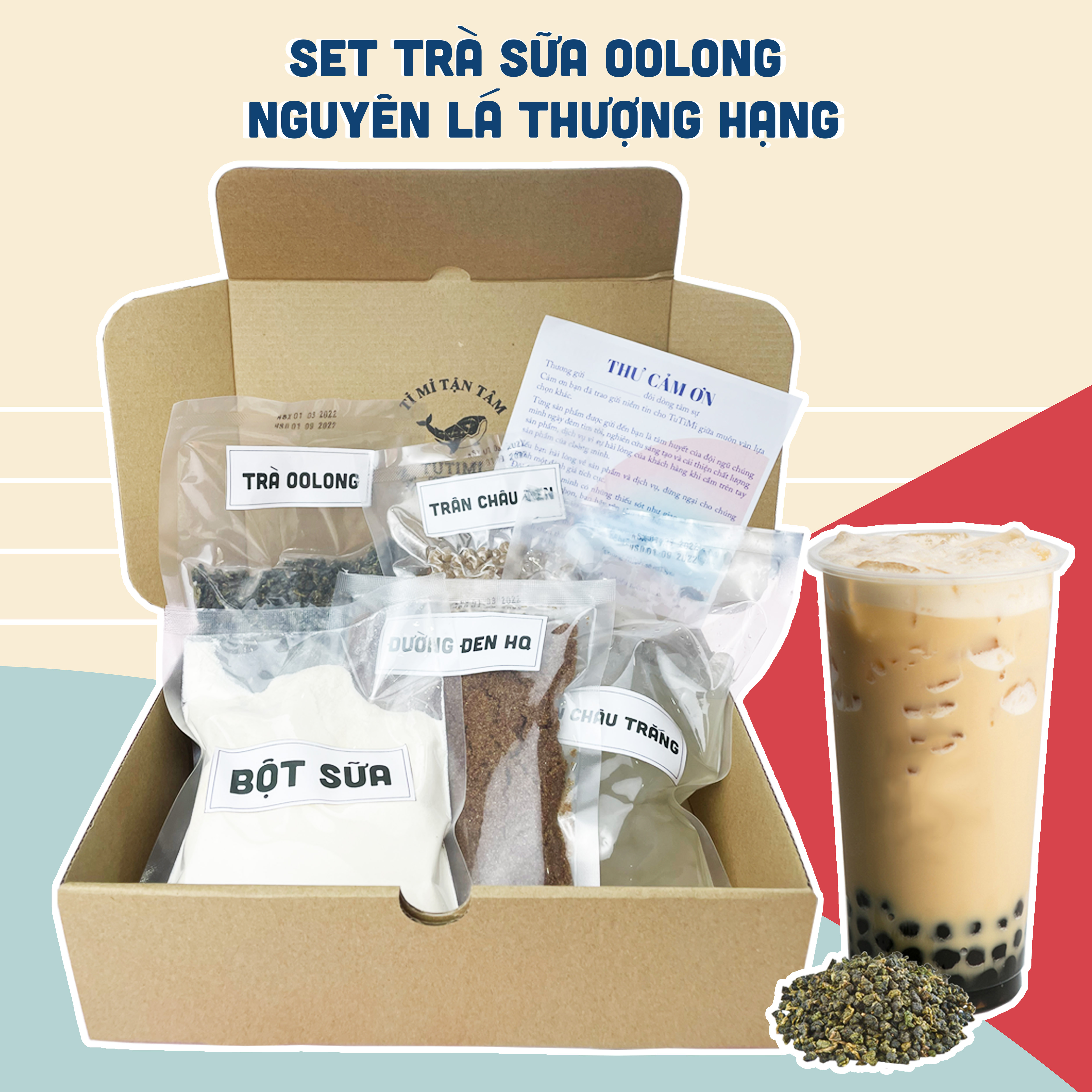 Set Nguyên Liệu Nấu Trà Sữa Trân Châu Vị Ô Long ( Oolong) Nguyên Lá, Truyền Thống, Phúc Long, Gạo Rang Trân Châu Đường Đen, Trân Châu Trắng 3Q Sea Jelly, Set Pha Trà Sữa Nấu Tại Nhà Pha Được 20 -25 Ly,