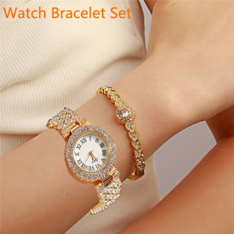 Bộ Vòng Tay Đồng Hồ Kim Cương Giả Sang Trọng Nhẹ Cho Nam Nữ Đồng Hồ Thường Ngày Số La Mã Thời Trang Đồng Hồ Thạch Anh Vòng Tay Hình Trái Tim Màu Vàng Cho Nữ