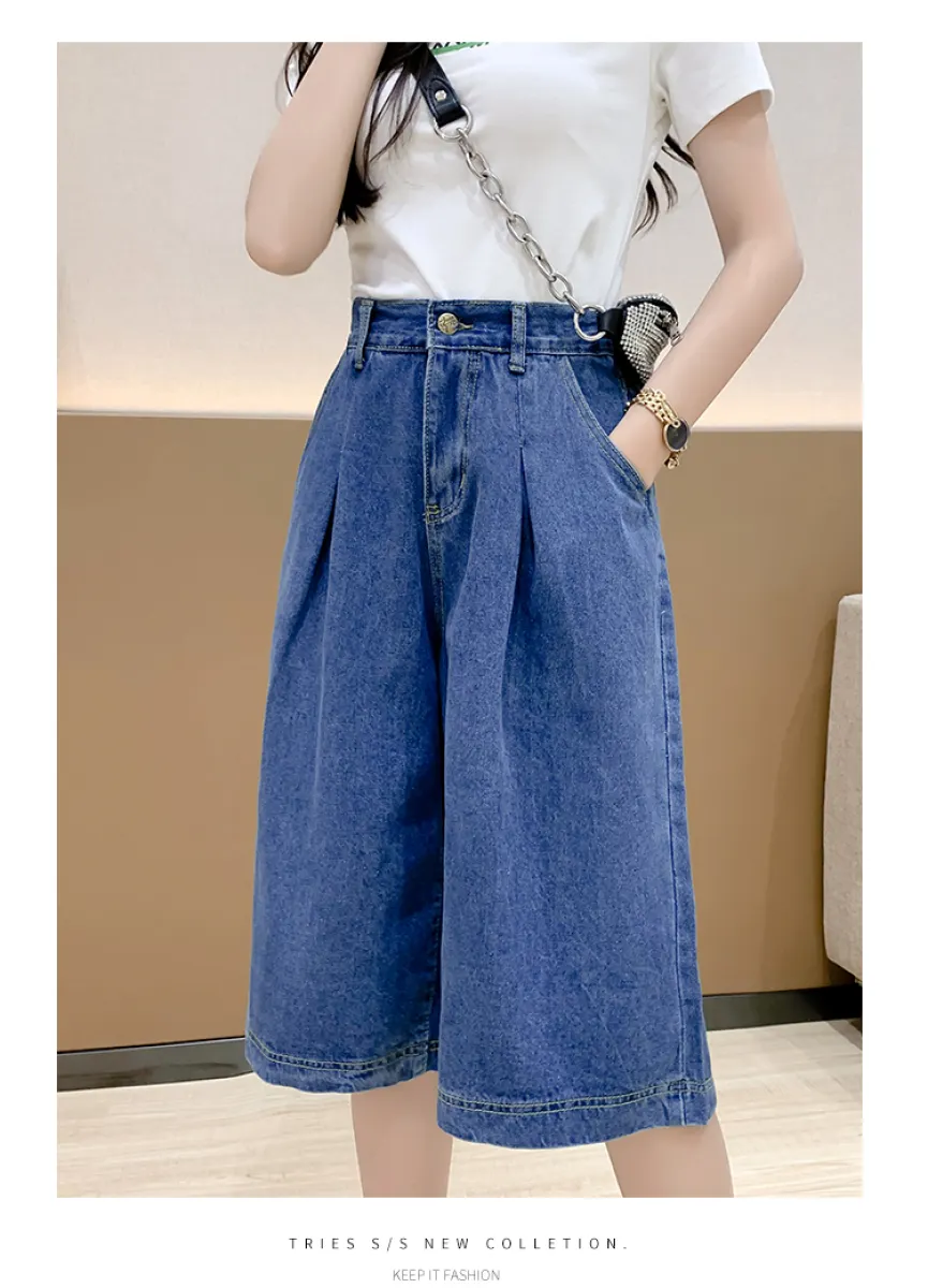 wide leg three quarter jeans