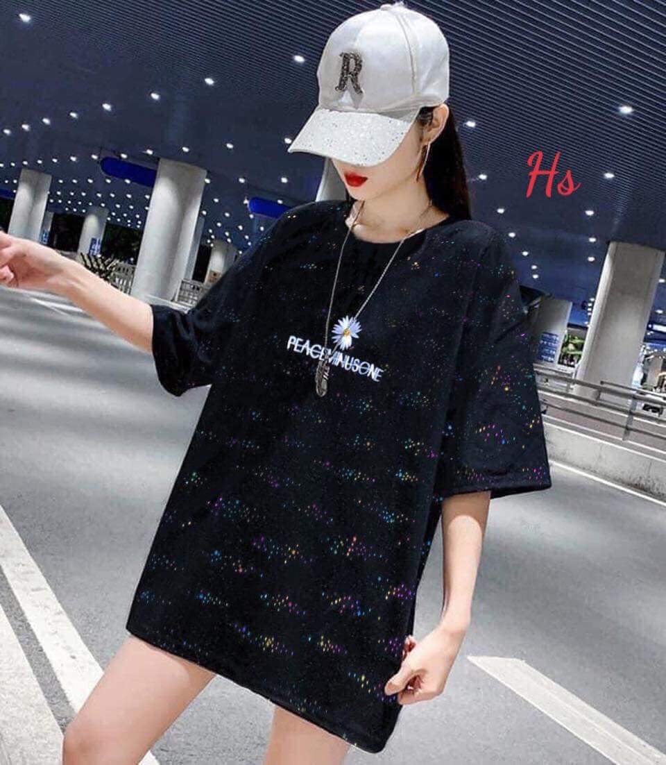 Áo thun kim tuyến pe hoa cúc -chất liệu cotton 4 chiều