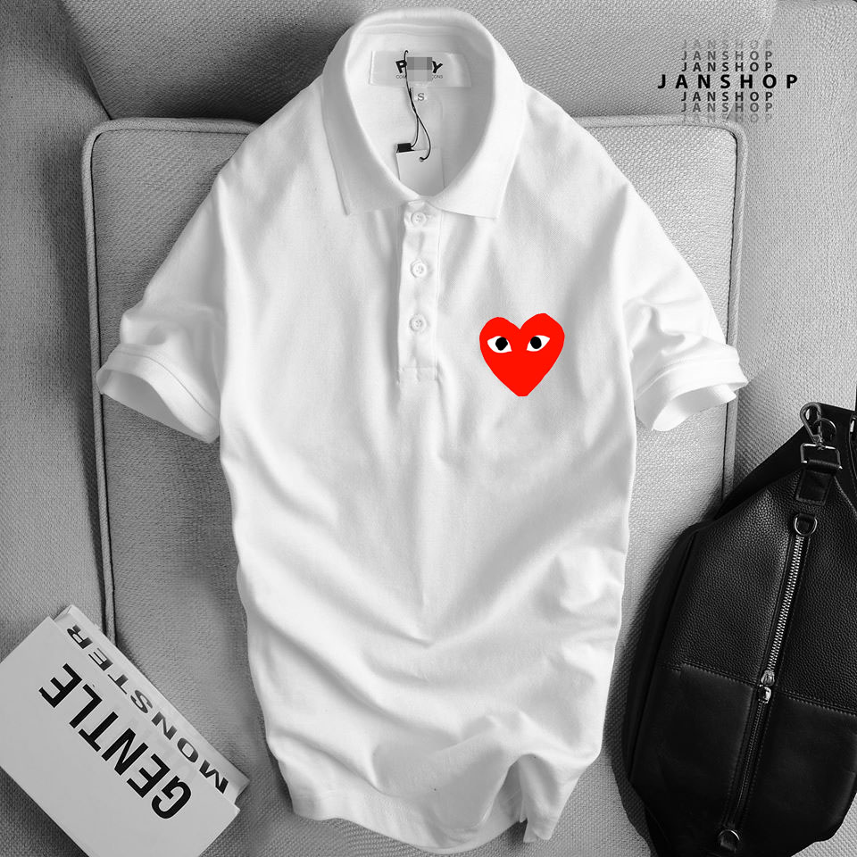 Áo polo đôi hình cdg trái tim cute, chất đẹp vải polo cá sấu 4 chiều