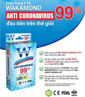 Khẩu trang WAKAMONO diệt 99% Vius Corona đầu tiên trên thế giới đạt tiêu chuẩn Mỹ (FDA) & Châu Âu (CE)