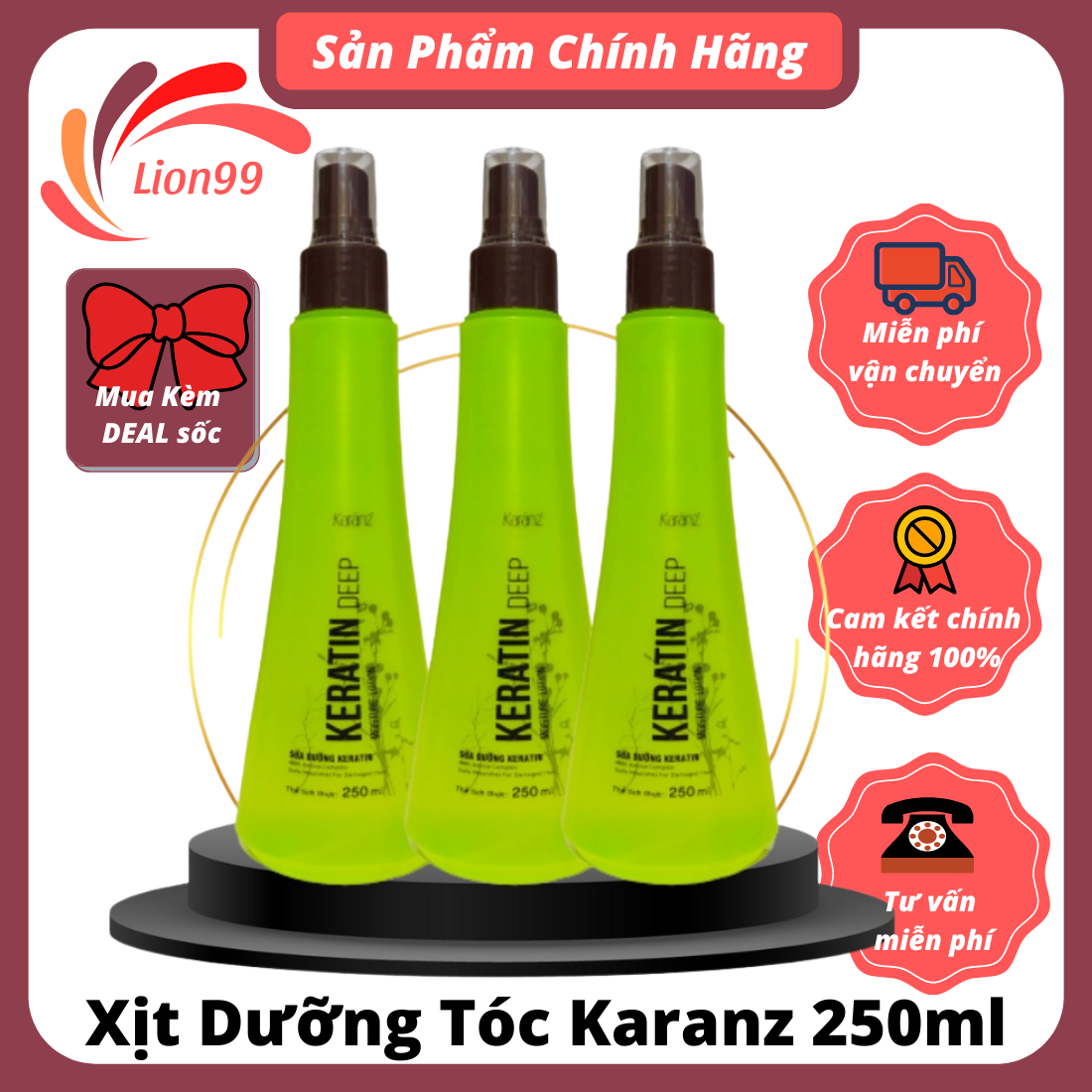 Xịt dưỡng tóc KERATIN MOISTURE LOTION KARANZ collagen giữ ẩm phục hồi khô xơ rối hư tổn 250ml