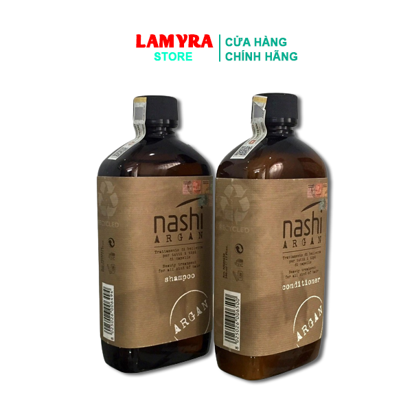NASHI - Dầu gội đầu Nashi Argan 500ml x2 - Dầu gội cặp dưỡng tóc, phục hồi hư tổn Lamyra