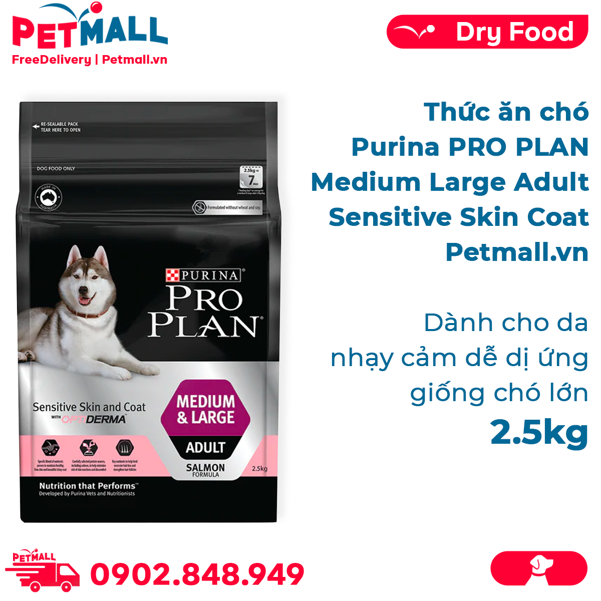 Thức ăn chó Purina PRO PLAN Medium Large Adult Sensitive Skin Coat 2.5kg