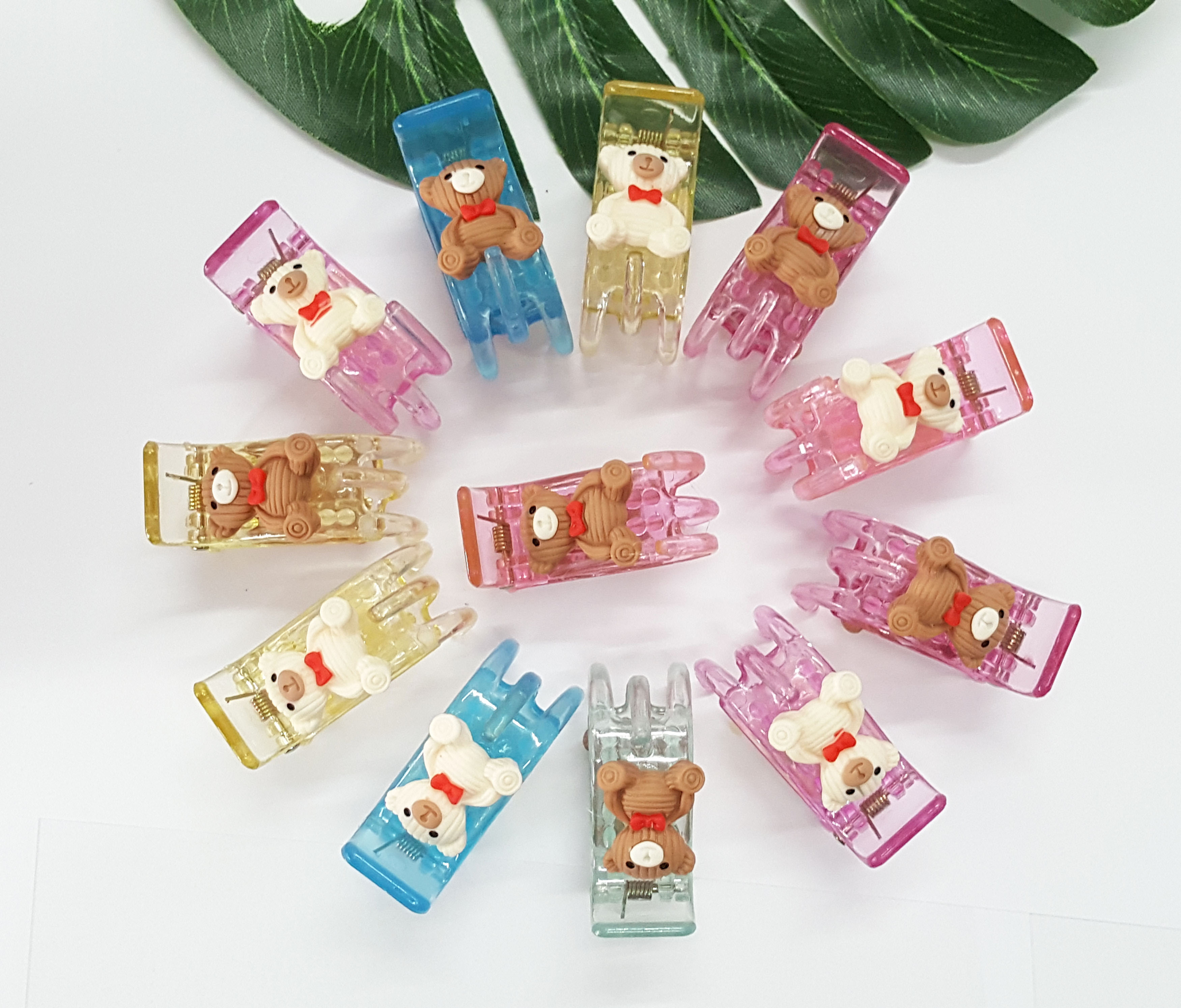 Combo 12 cây kẹp tóc càng cua 3 chân charm gấu xinh xắn