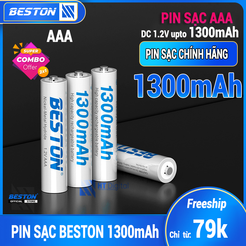 Pin sạc AAA Beston dung lượng lớn 1300mah (4 Viên AAA) cho remote tivi, đồ chơi trẻ em, đồng hồ