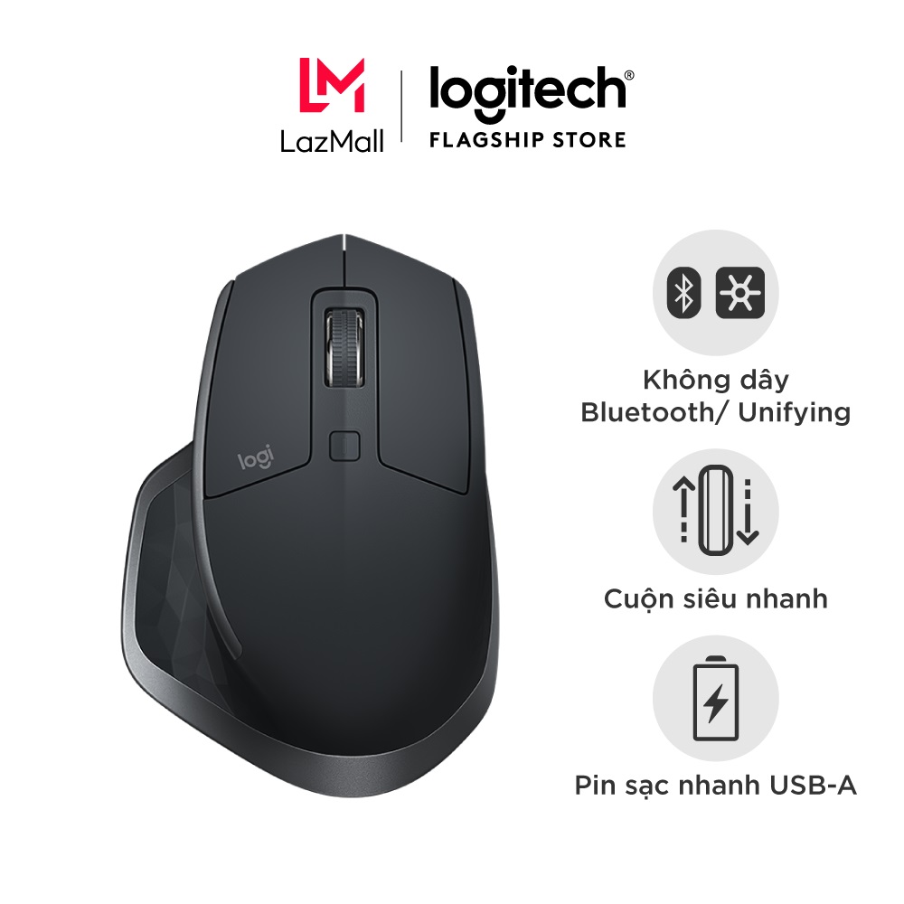 Chuột không dây Bluetooth Logitech MX Master 2s form to dùng mọi bề mặt con lăn Hyperfast sạc nhanh USBA phù hợp Mac/ Laptop