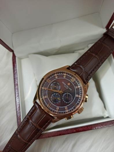 Đồng Hồ Patek Philippe 6 Kim Số Kim Loại Automatic Dây Da + Thẻ Bảo Hành
