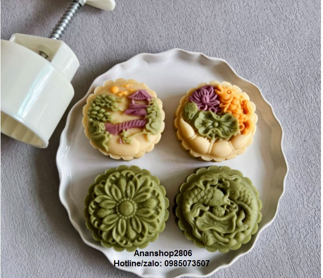 Khuôn trung thu lò xo 150gr tròn 4 mặt - m1