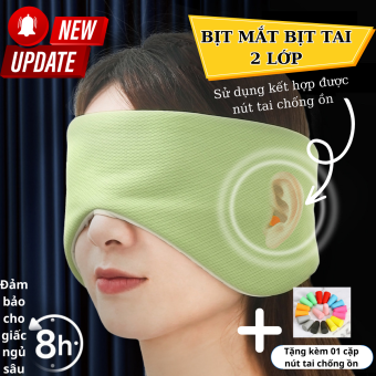 Bịt mắt bịt tai ngủ trưa hai lớp cao cấp mềm mại sử dụng kết hợp được bịt tai chống ồn. Che mắt ngăn ánh sáng khi ngủ