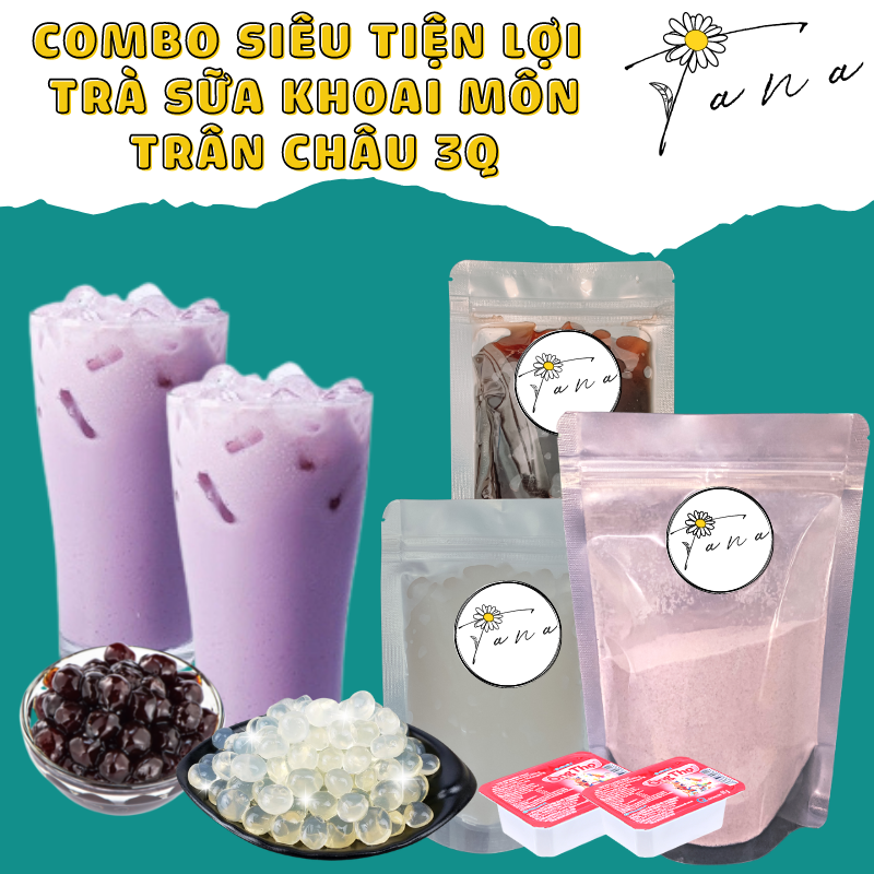 Set siêu tiện lợi: Trà sữa khoai môn trân châu 3Q Tana Drinks.