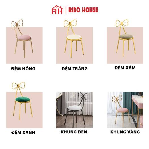 Ghế nơ ngồi trang điểm RIBO HOUSE phong cách hàn quốc khung kim loại chắc chắn bọc nệm cực êm để phòng ngủ hoặc phòng khách màu hồng RIBO40x1