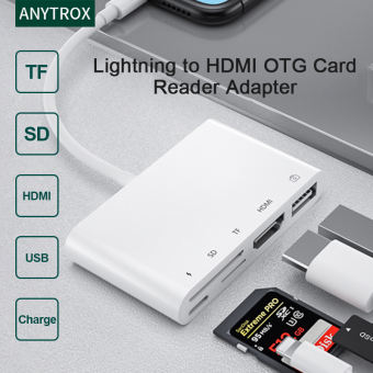 ANYTROX HDMI+ Sạc+USB+SD+TF Bộ chuyển đổi Lightning sang HDMI Digital Av Bộ chuyển đổi cáp bộ chia 2 cổng tương thích cho phụ kiện điện thoại iPhone iPad sang TV 1080P Cho iPhone 13/12/11/X Pro Max/iPad/IOS13-15 Cần Nguồn Điện