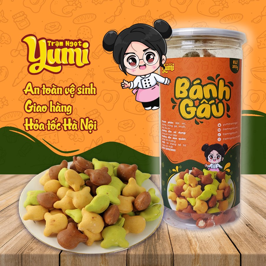 Bánh gấu Yumi nhân kem sữa 3 vị truyền thống, cà phê, chùm ngây 420g, bánh ngọt ăn vặt thơm ngon