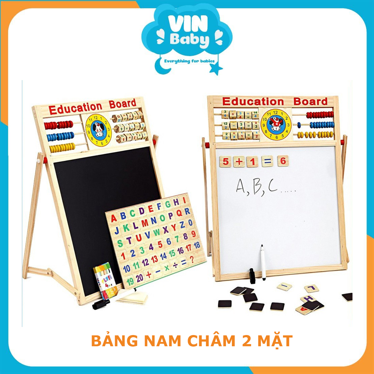 Bảng nam châm 2 mặt - Đồ chơi gỗ, học tập, bảng viết cho bé học viết vẽ thông minh - VinBaby