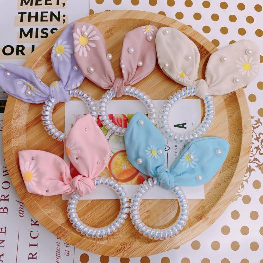 Dây buộc tóc lò xo gắn nơ, dây cột tóc tai thỏ xinh xắn dành cho phái nữ