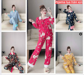 Pijama Nữ Lụa HÀN dài tay Mộc Shop, Đồ Pijama nữ lụa mặc ngủ, Đồ ngủ nữ bộ mặc nhà-DB54
