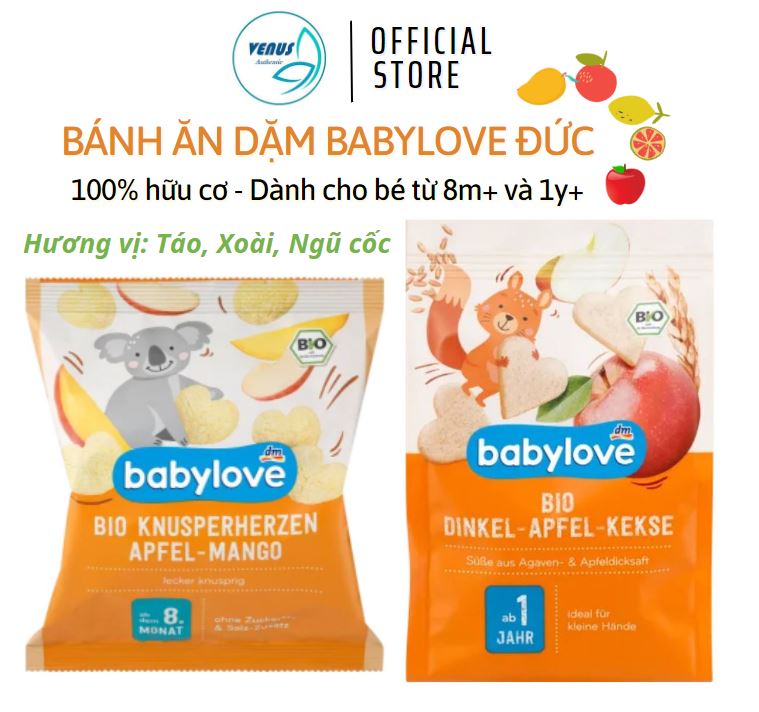 Bánh ăn dặm trái cây hữu cơ BabyLove dành cho bé từ 8 tháng & 1 tuổi - Hàng Đức chính hãng