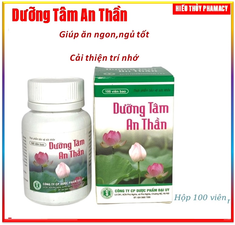 [Lọ 100 viên] Viên Uống Dưỡng tâm an thần Giúp ăn ngon ngủ tốt cải thiện trí nhớ, Căng Thẳng Stress Tăng Cường Đề Kháng- Hiếu Thủy phamacy