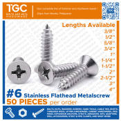 Tgc 50PCS # 6 x 3/8~3 inches Stainless Metal Screw Flathead | SS Wood Screw