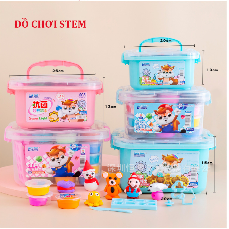 Đất nặn, bột nặn, đất sét nặn siêu nhẹ không độc hại làm bằng tay dành cho trẻ em hộp đựng đồ + dụng cụ miễn phí