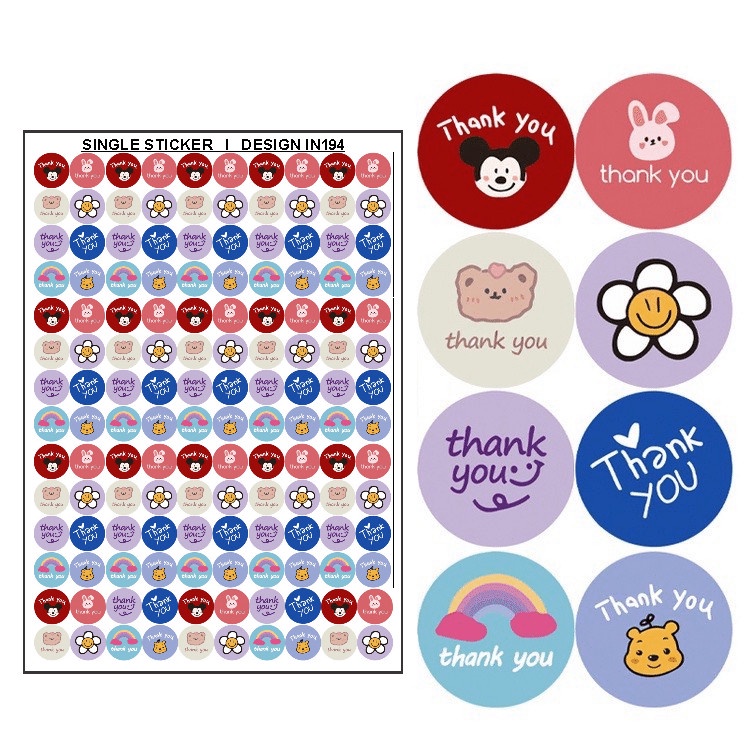 Combo set 520 tem nhãn dán sticker In194 cao cấp chất liệu decal giấy đế xanh - Khổ a3 - Thank You 01