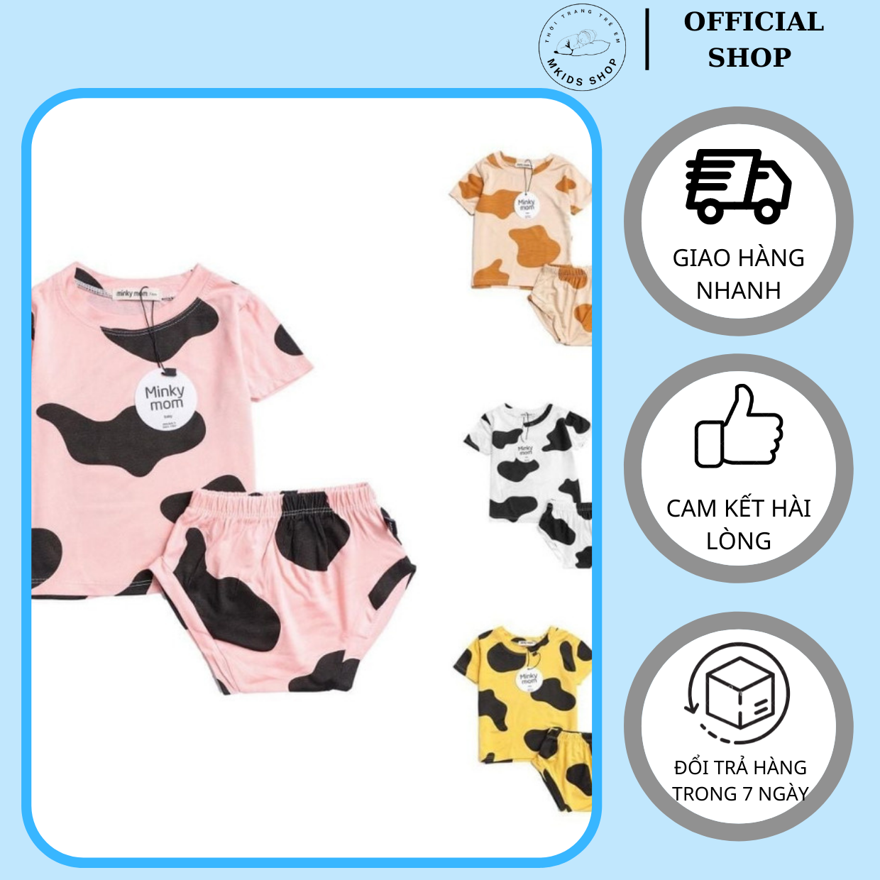 Bộ chip cho bé- chip bò sữa- vải cotton 100%,dành cho bé trai, bé gái từ 6-16kg, có sẵn hcm