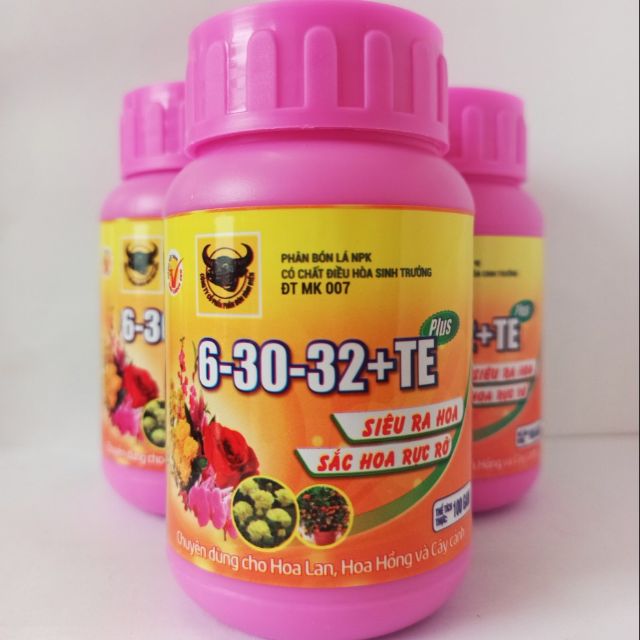 Phân bón lá đầu trâu npk 6-30-32+te siêu ra hoa, sắc hoa rực rỡ hủ 100gram