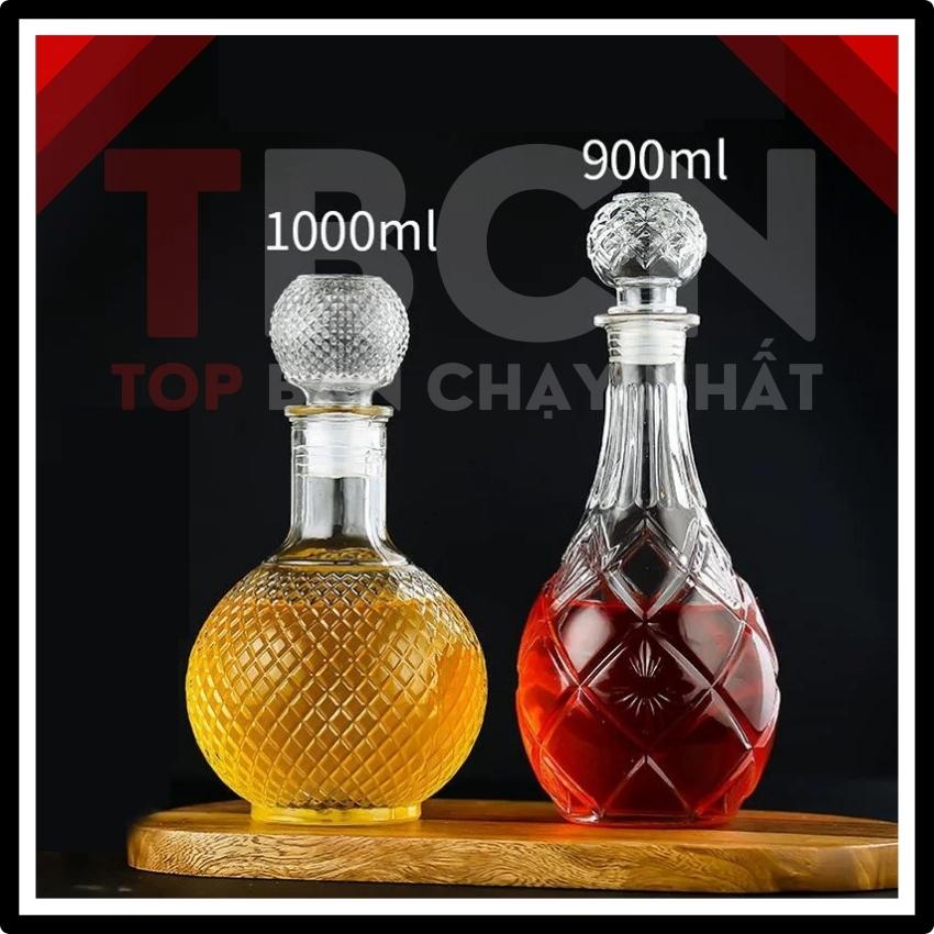 Vỏ chai rượu ngoại đẹp kiểu dáng chai thủy tinh đựng rượu dung tích 1000ml kiểu bầu tròn thủy tinh dày và trong suốt - Topbanchaynhat