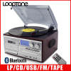 LoopTone Bluetooth Vintage Record Player with CD/Cassette, AM/FM, USB Recorder