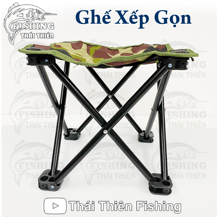 Ghế gấp gọn đi câu cá, giải trí dã ngoại vải dù vân rằn ri, chân kim loại sơn tĩnh điện