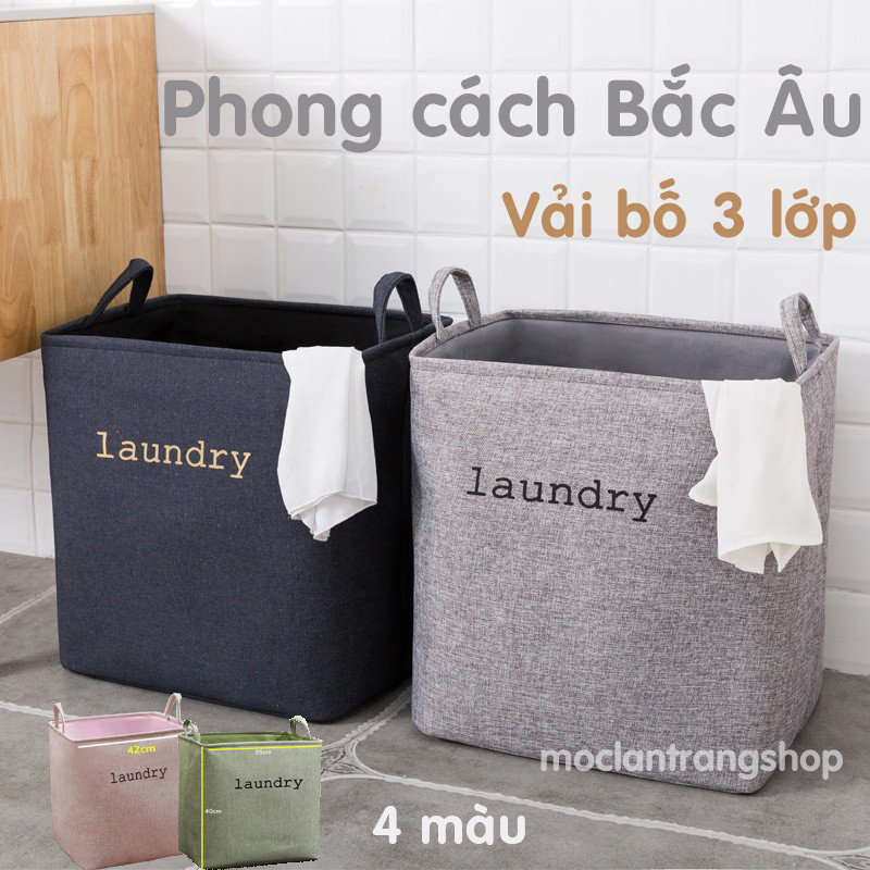 Giỏ đựng đồ giặt vải bố cao cấp loại 1 siêu dày phong cách Bắc Âu, giỏ đựng quần áo bẩn đa năng gấp gọn, sọt chứa đồ dơ có quai xách