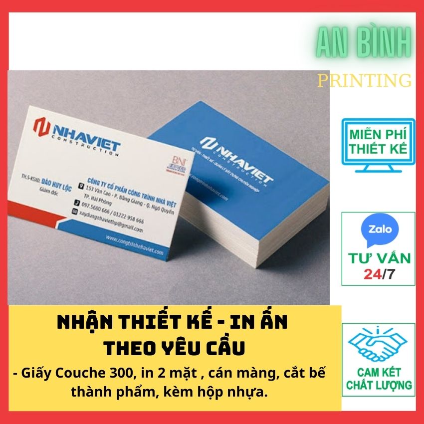 5 hộp=500 cái In card visit, name card, danh thiếp, thẻ tích điểm, thẻ bảo hành, card thanks theo yêu cầu, An Bình Printing