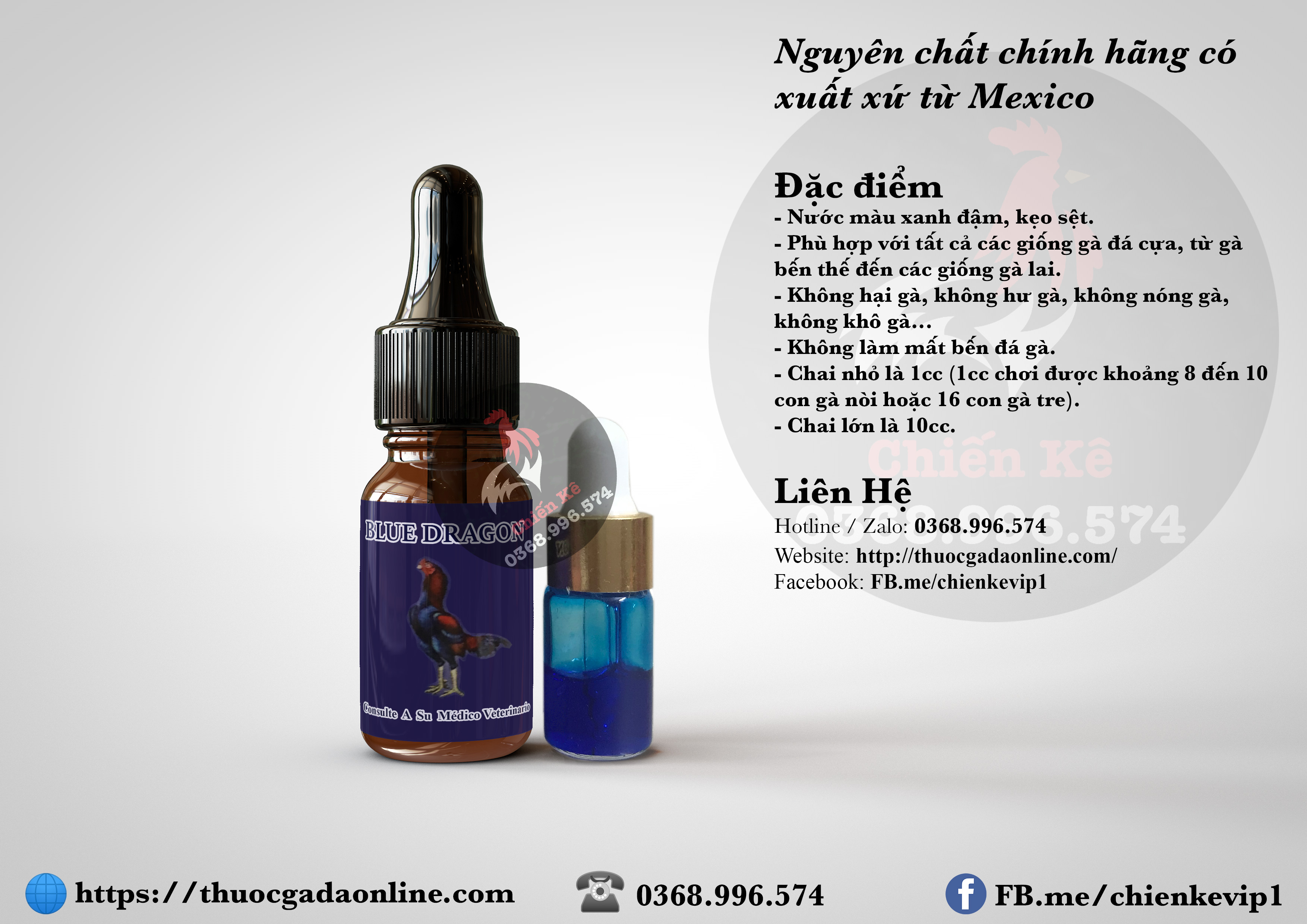 Thuốc nhỏ gà đá - blue dragon rồng xanh - xuất xứ mexico - công dụng gà tăng bo lớn, chống ói, tải cựa, cực kỳ lỳ đòn