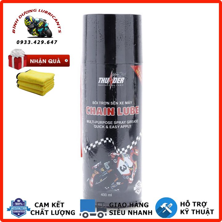 Xịt dưỡng sên thunder chain lube 400ml⛽️bình dương lubricants⛽️chai xịt bôi trơn, bảo dưỡng sên xích xe máy, mô tô thunder chain lube 400ml mẫu mới