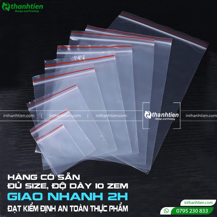 Túi Zipper Chỉ Đỏ, 1kg đủ size loại dày hàng đẹp có khóa miệng vuốt mép đựng phụ kiện, thực phẩm - Thành Tiến