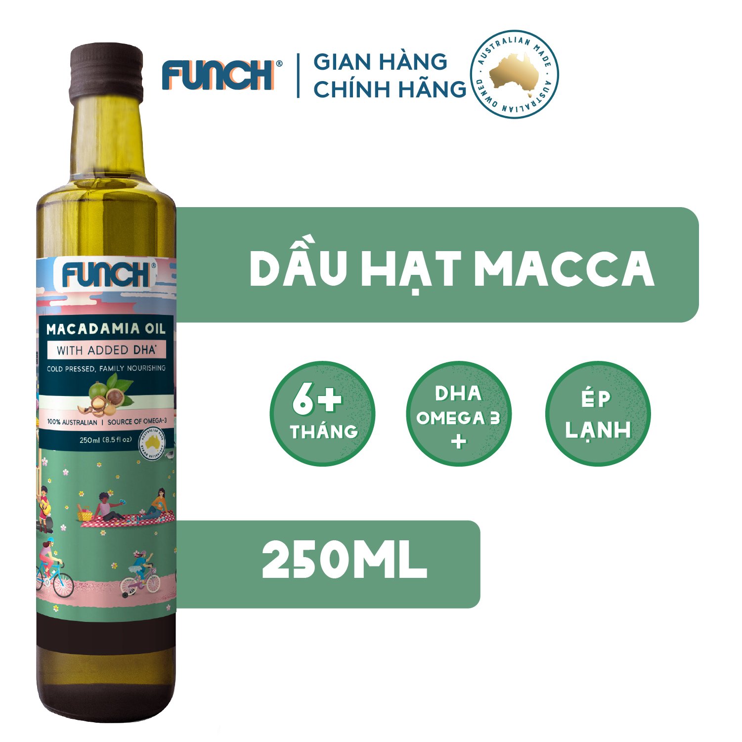 Dầu macca funch úc bổ sung dha omega 3 chai 250ml