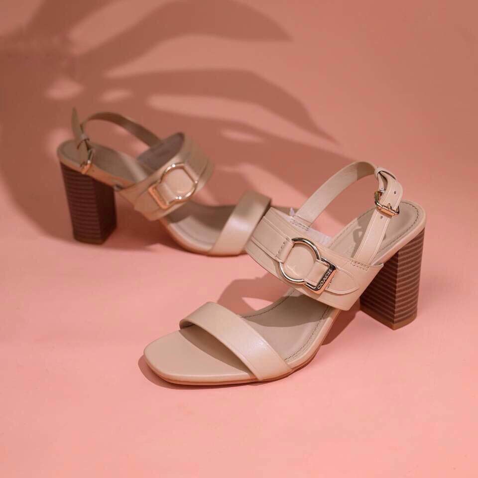 Sandal nữ da thật gót trụ cao 7cm dép quai ngang nữ