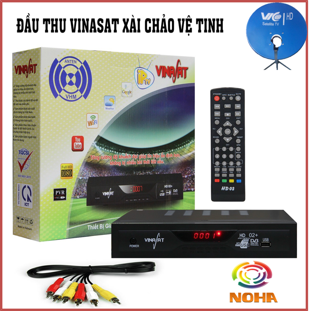 Đầu thu vinasat HD02 xài chảo - Đầu thu kỷ thuật số chảo vệ tinh vinasat2 xem truyền hình miễn phí 100 kênh