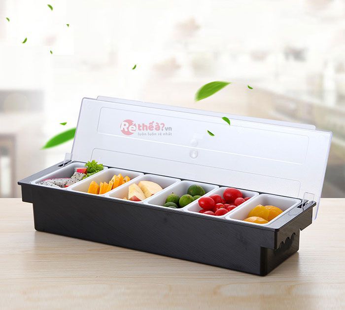 Khay đựng topping nhựa 6 ngăn kích thước 50x16x10 cm