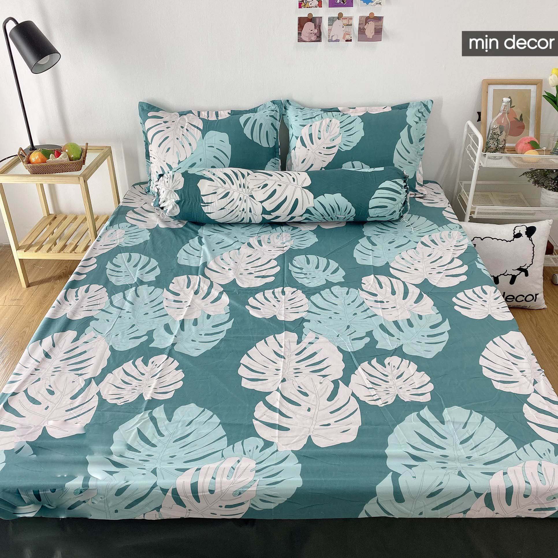 SET ga gối cotton 3D, ga giường và 2 vỏ gối cotton nhiều họa tiết Mịn Decor