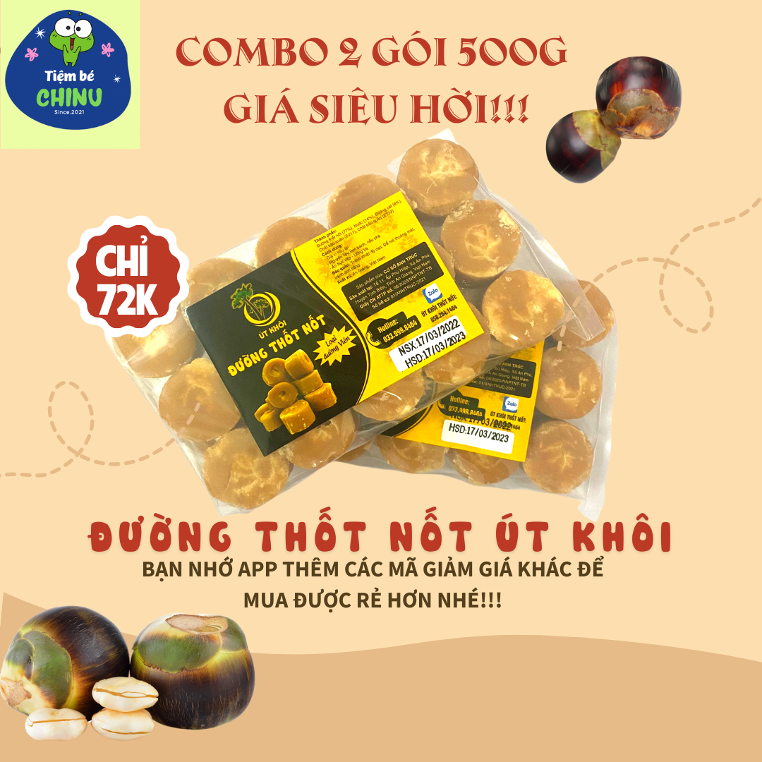 Đường thốt nốt Út Khôi combo 2 gói 500g size viên nhỏ 15 viên/ gói luôn có hàng mới NSX mới, chuyên dùng làm bánh bò thốt nốt nướng, chè bưởi, làm sốt chấm hàng chất lượng dùng hàng ngày thay đường cát