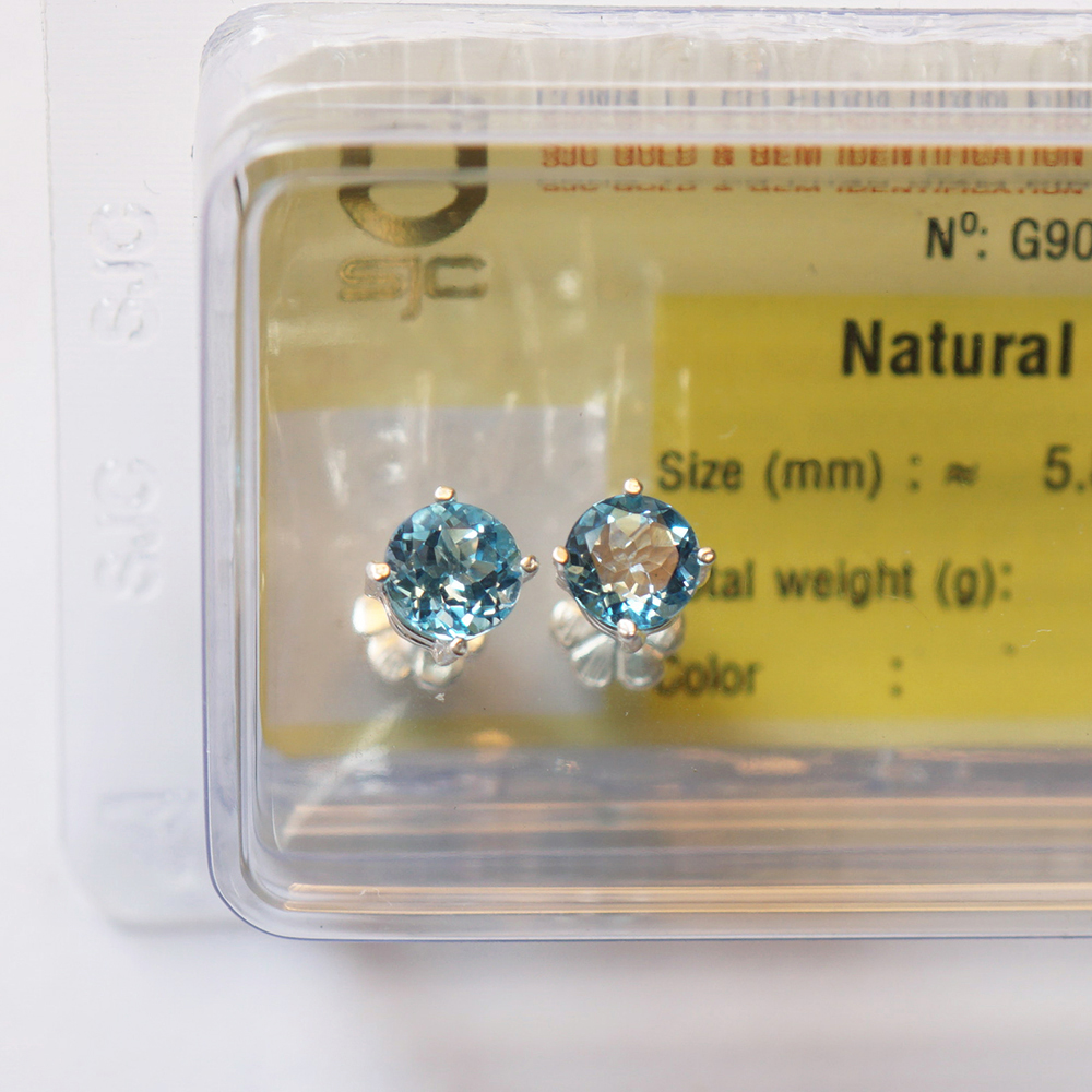Bông Tai Topaz Hoàng Ngọc Mài Giác Tròn 6mm Kiểm Định