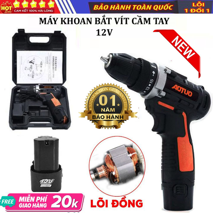 Máy khoan cầm tay mini AOTUO, Máy khoan mini dùng pin có đảo chiều, máy vặn vít, bắt vít, máy khoan pin 12v giá rẻ, máy khoan cầm tay, máy khoan tay công nghệ nhật bản