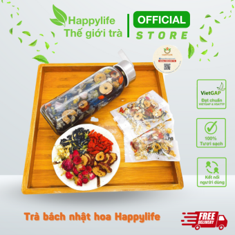Trà Bách Nhật Hoa Happylife - Set 30 gói tặng 1 bình thủy tinh 350ml