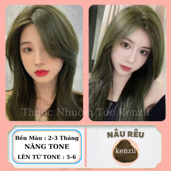 Thuốc nhuộm tóc Nâu Rêu KENZII lên từ tone 5 - 6 Màu nhuộm tóc Nâu Rêu TẶNG KÈM trợ nhuộm