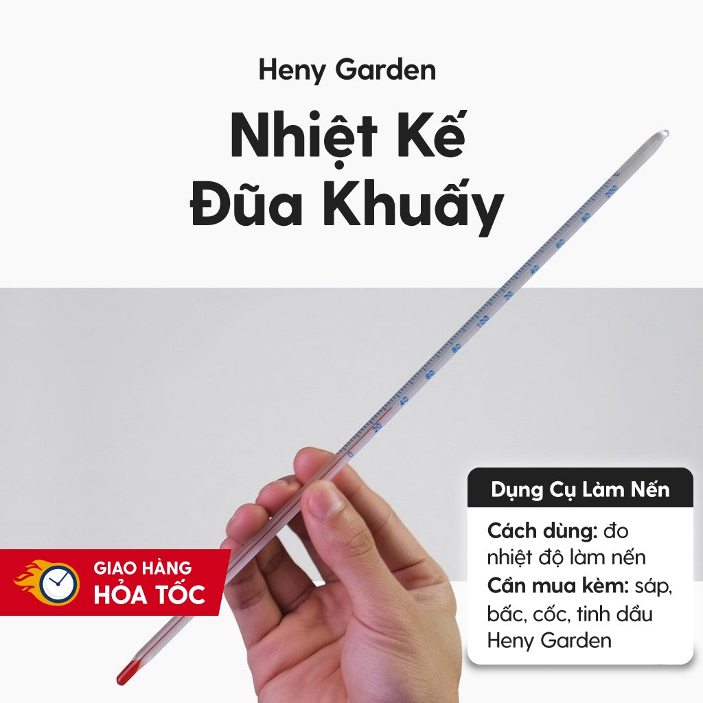 Nhiệt Kế Thủy Ngân Làm Nến 200 độ C Đo Nhiệt Độ & Khuấy Sáp, Dụng Cụ Làm Nến Heny Garden