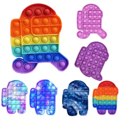 【Ready Stock】Hot Rainbow Among us Pop It Fidget toy Push Bubble Fidget Toys Stress Relief Toy Antistress PopIt Soft Squishy Anti-Stress Gift Anti Stress Box Poppit (1)